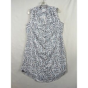 Cabi Shirt Dress Women Medium White Blue Animal Print Sleeveless Excellent #5233